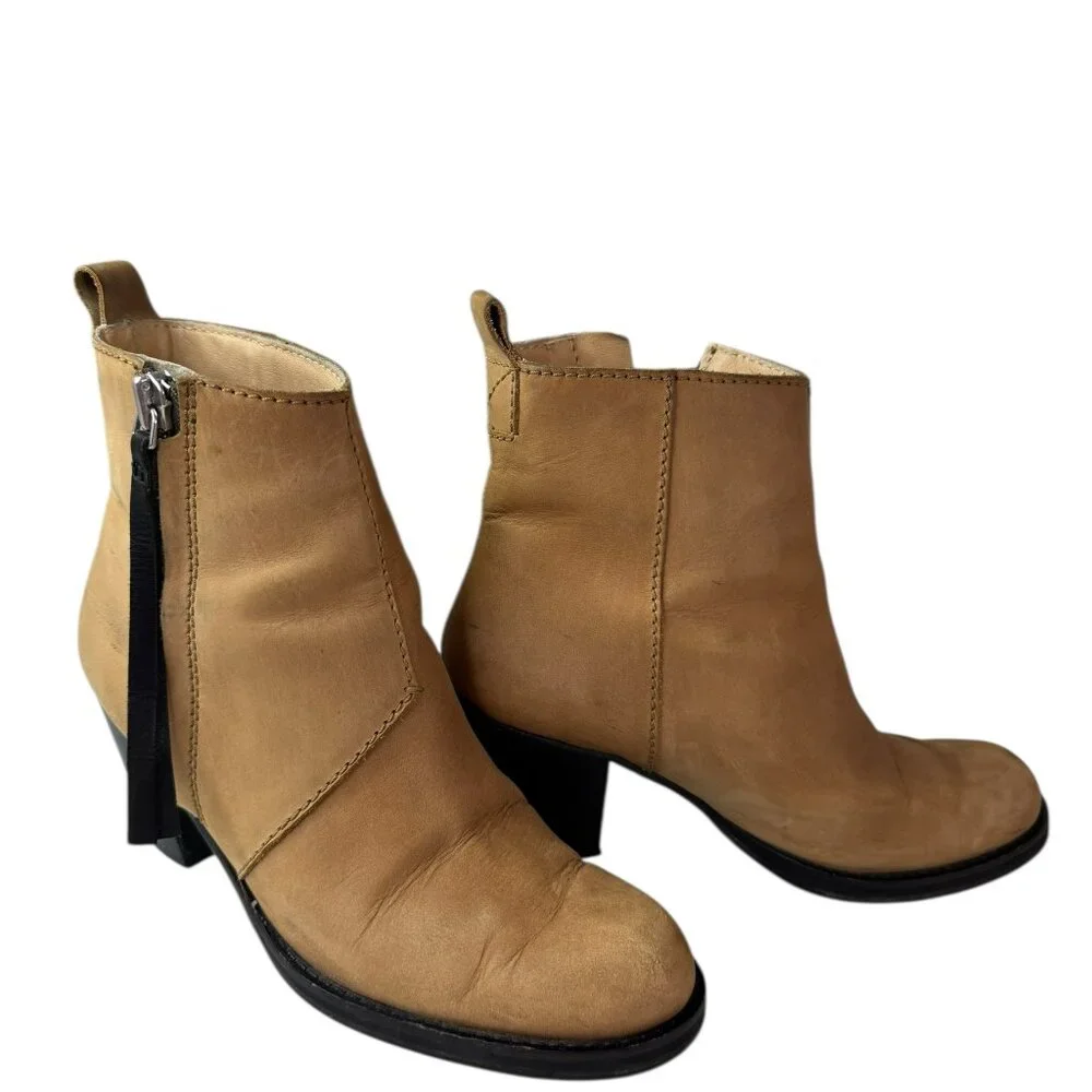 Acne Studios Pistol Nubuck Leather Ankle Boots Tan Brown Italy Women’s Size 8.5 - Picture 5 of 14